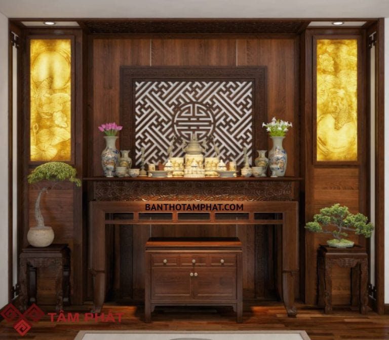 bàn thờ đứng hiện đại gỗ sồi