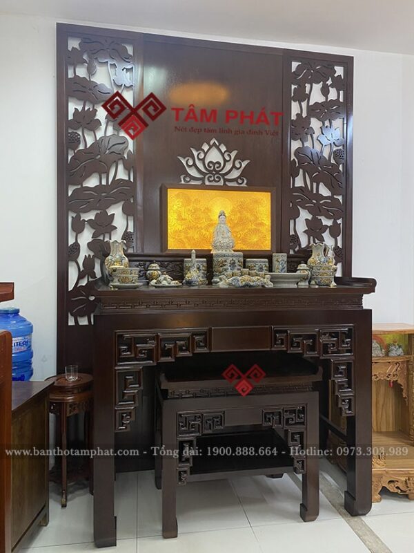Bàn thờ gỗ Gụ 2 cấp thờ Phật và gia tiên