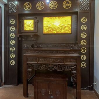 Phòng thờ gia tiên kết hợp bàn thờ Phật treo tường BT-1150