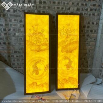 Tranh sen cá chép trang trí bàn thờ