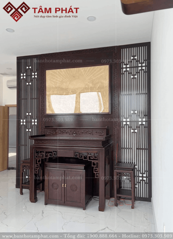 Phòng thờ 2 cấp gỗ Gụ