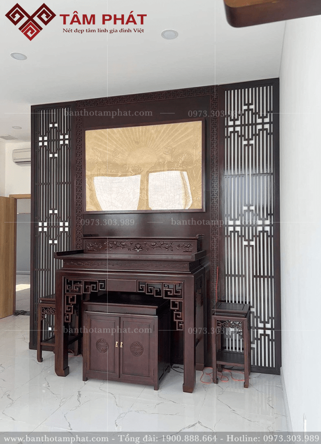 Phòng thờ 2 cấp gỗ Gụ
