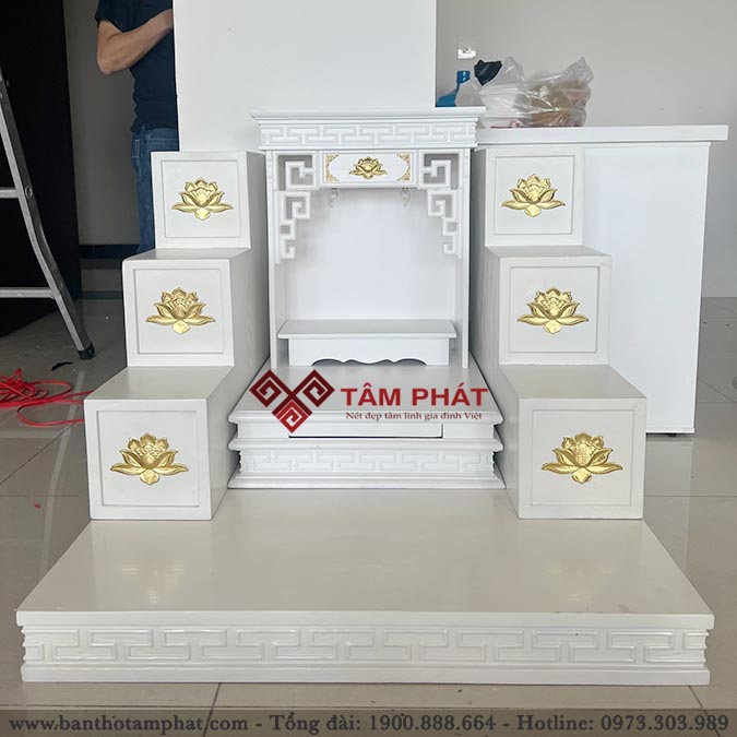 Combo bàn thờ Ông Địa Thần Tài màu trắng BTT-3351
