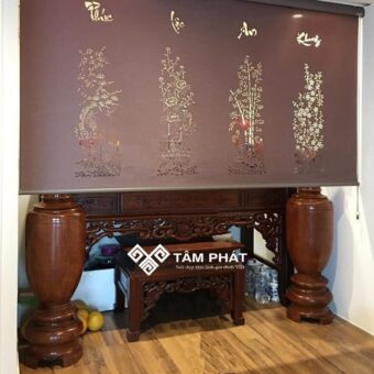 Rèm phòng thờ bằng vải xuyên sáng mẫu REM-006