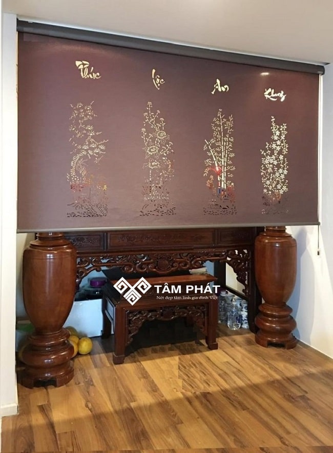 Rèm phòng thờ bằng vải xuyên sáng mẫu REM-006