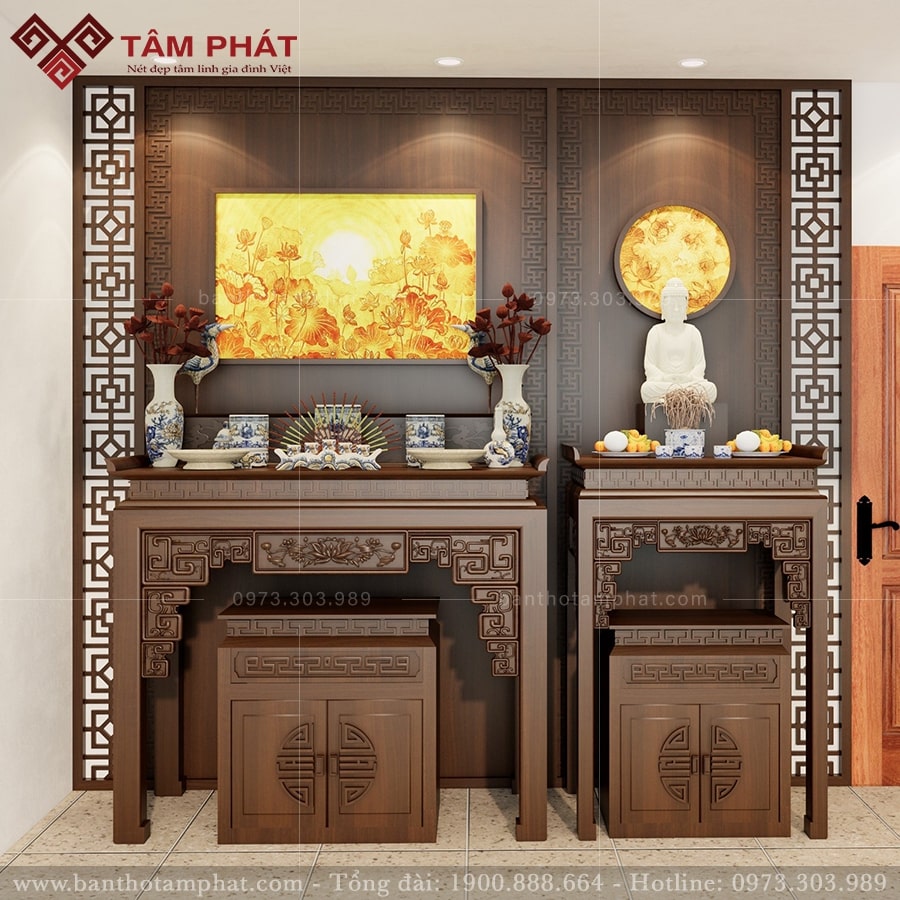 Phòng thờ Phật và Gia tiên đẹp mẫu BT-1574