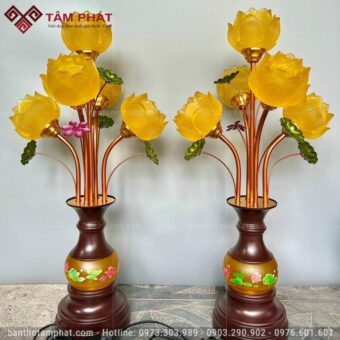 Đèn thờ hoa sen Lưu Ly 5 bông mẫu ĐEN-007