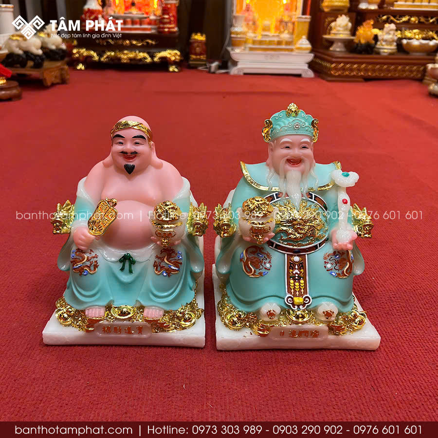 Tượng Thần Tài Ông Địa bằng đá cao cấp màu Xanh mẫu DT-7920