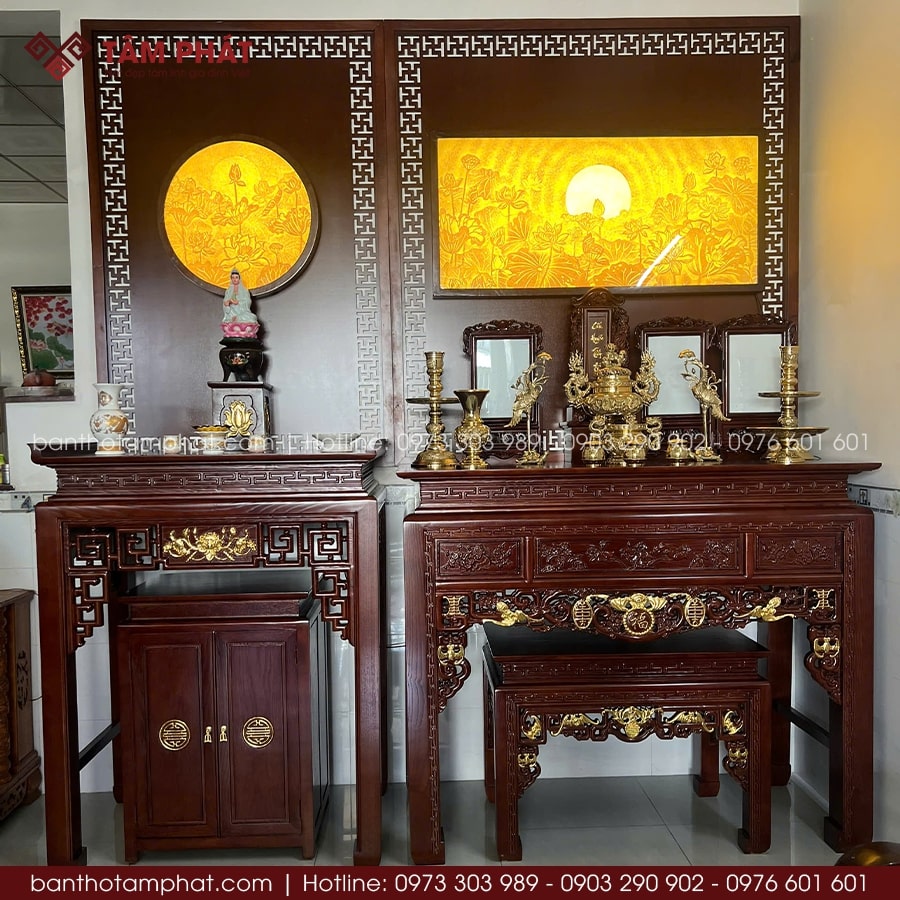 Bàn thờ gỗ chất lượng cao, được chế tác tinh tế, tỉ mỉ.
