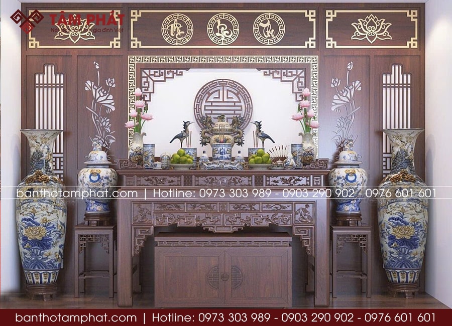 Phòng thờ trang trí ốp hậu đẹp mẫu BT-1620