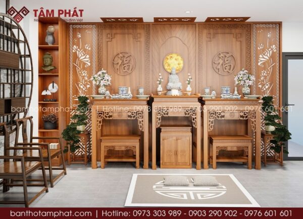 Bộ 3 bàn thờ đứng thờ Phật và Gia tiên Nội - Ngoại mẫu BT-1678