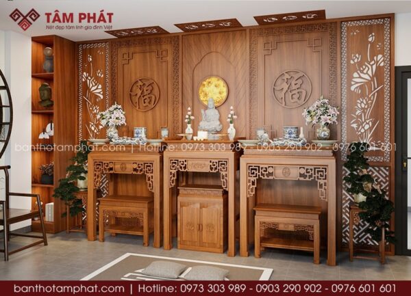 Bản vẽ 3D phối cảnh tổng quát phòng thờ.