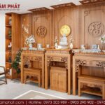 Bộ 3 bàn thờ được cân đối đẹp, đáp ứng đầy đủ nhu cầu thờ tự.