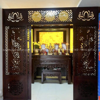 Mẫu phòng thờ kết hợp đầy đủ mọi yếu tố từ thiết kế đến bố cục