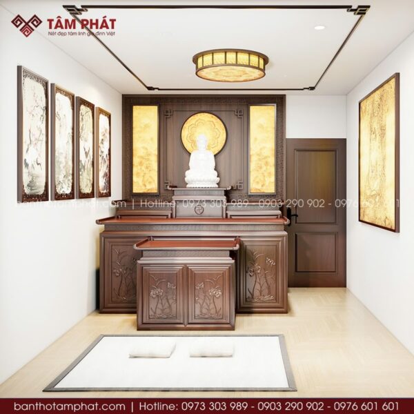 Bản vẽ 3D phối cảnh toàn bộ không gian thờ.