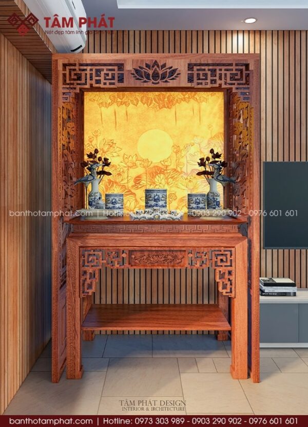Phòng thờ chung cư kèm vách ngăn và tranh trúc chỉ đẹp BT-1690