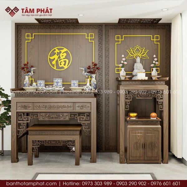 Phòng thờ Phật và Gia Tiên đơn giản mẫu BT-1677