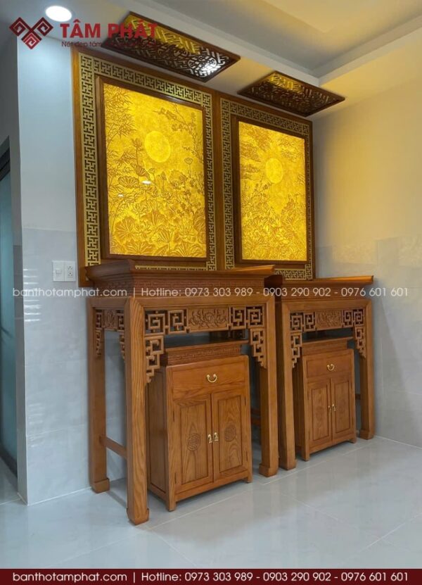 Kết hợp trang trí tranh trúc chỉ ánh vàng giúp tôn lên vẻ linh thiêng và hiện đại.