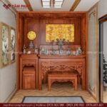 Phòng thờ Phật và Gia Tiên full ốp vách gỗ hương cao cấp mẫu BT-1715